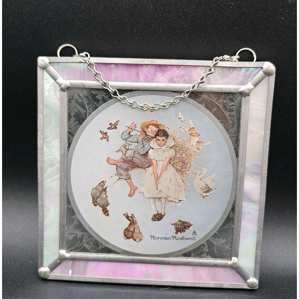 1992 Norman Rockwell Gallery Love in Bloom Stained Glass 5 1/4" x 5 1/4" in Box